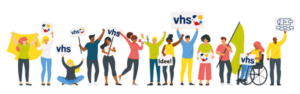 Zeichnung Menschen mit VHS-Logos
